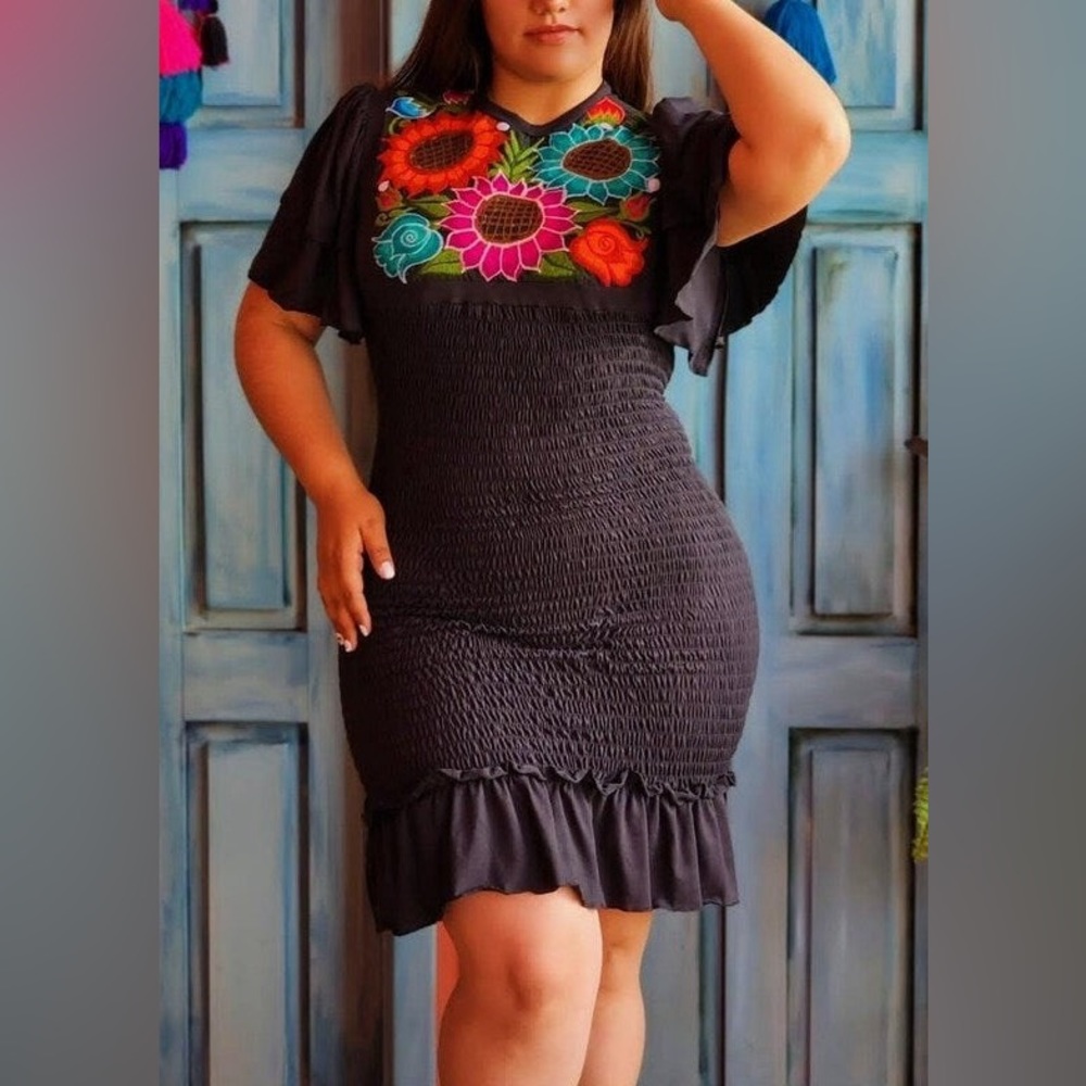 Antonia Mexican Stretchable Black Dress